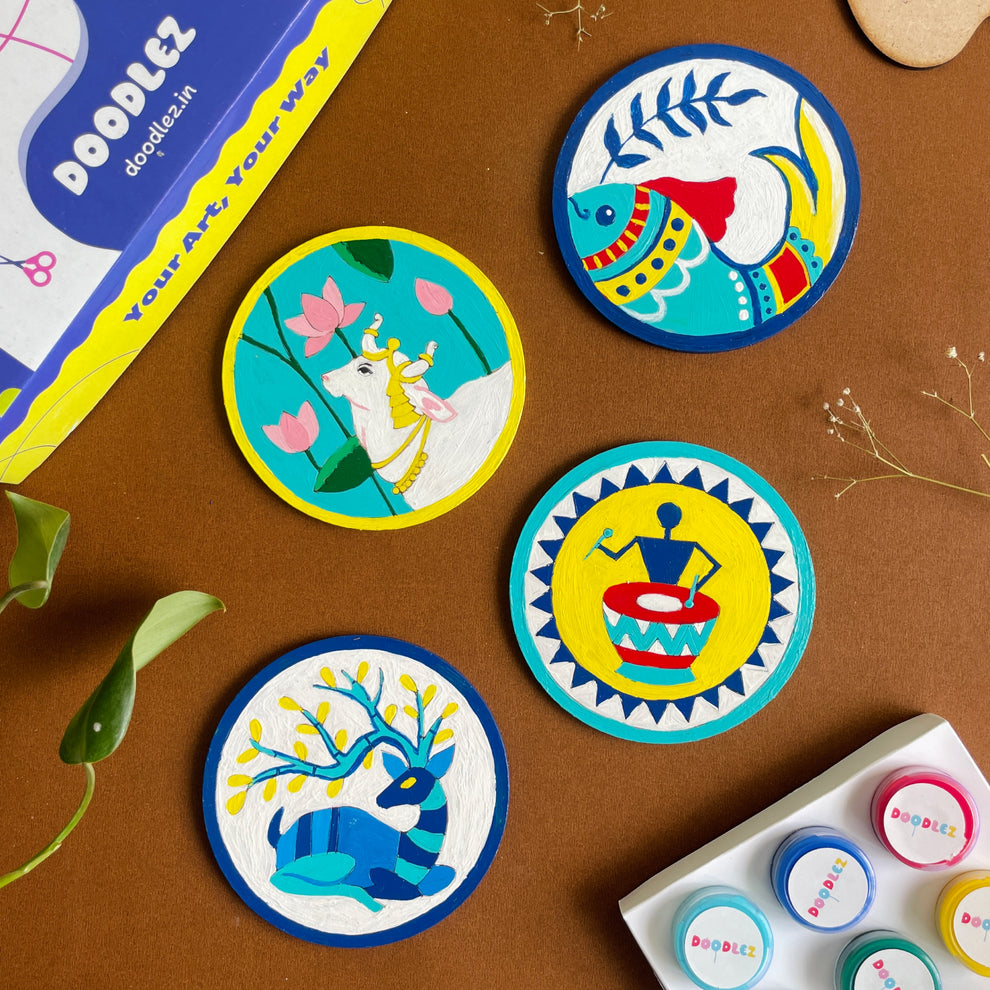 DIY Indian Art Coasters Kit: 4 Unique Designs | Doodlez.in